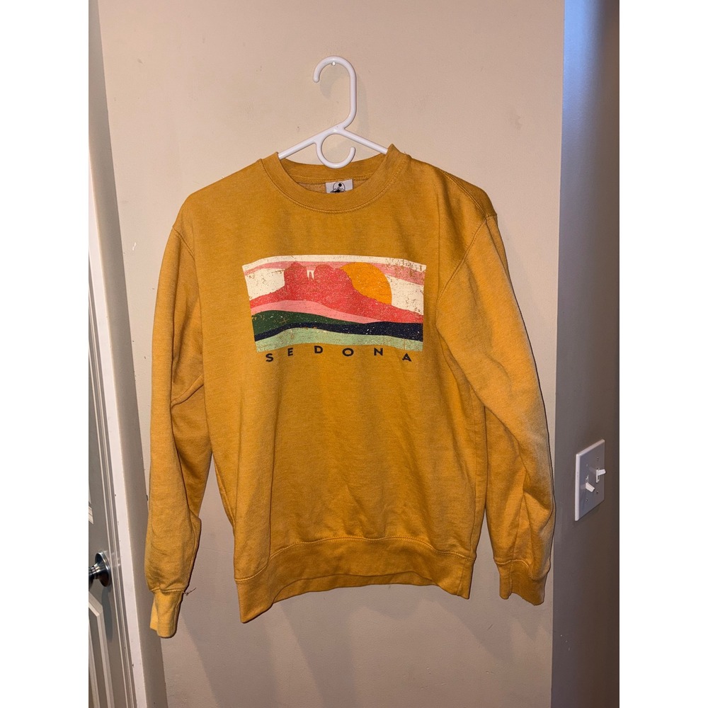 Prairie‎ Mountain Sedona Arizona Graphic Sweatshirt Mustard Yellow Small Retro